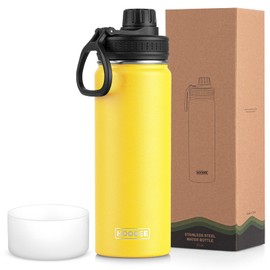 Koodee Insulated Water Bottle, 22 oz Stainless Steel Double Wall Vacuum Wide Mouth Sport Bottle with Leakproof Spout Lid (Yellow)