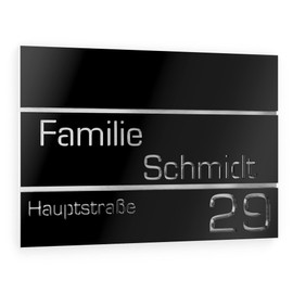Graviers Design House Number Made of V2A Stainless Steel 160 x 110 mm Black Rustproof UV-Resistant Individually Adjustable Street Number Family Name Made in Germany