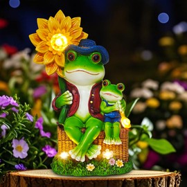 CFFOWNUG Outdoor Frog Garden Decor: 9'' Yard Decoration with Sunflower Light Funny Solar Frog Gifts for Women Mother's Day Housewarming Gift
