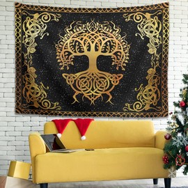 Gamoii Viking Yggdrasil Tree of Life Wall Hanging Tapestry Picnic Beach Sheet Beach Blanket Yoga Mat Comfort Bed Dorm Blanket Sofa Cover White 100 x 150 cm