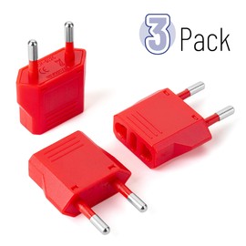 Bates- European Travel Plug Adapter, 3 Pack, Vibrant Red, European Plug Adapter, US to Europe Plug Adapter, Adapter for Europe Plug, US to EU Plug Adapter, Travel Adapter Europe, Plug Adapter Europe