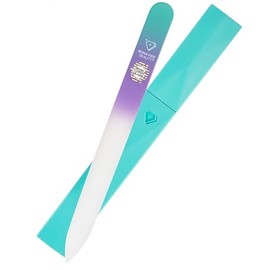 Bona Fide Beauty Czech Glass Nail File with Case in Pastel Green Violet | Crystal File for Natural Nails with Protective Case, Nail Care Tool Gifts fo