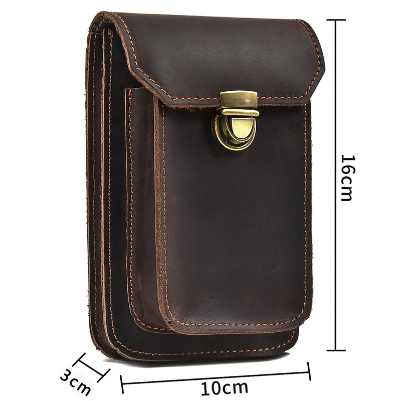 Luufan Men's Waist Pouch, Genuine Leather Belt Pouch, Smartphone Compatible,