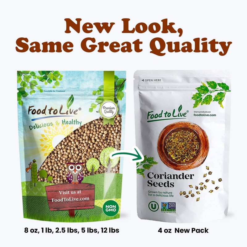 Food to Live - Whole Coriander Seeds, 8 Ounces Non-GMO