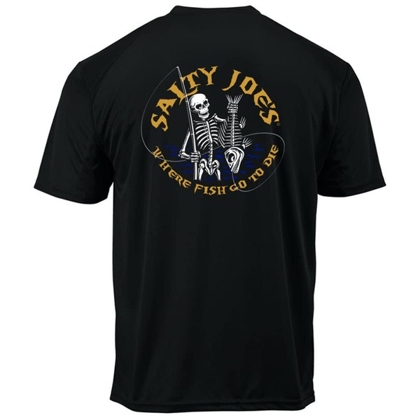 SALTY JOES Fishin' Bones Moisture Wicking Graphic Tee-L-Black
