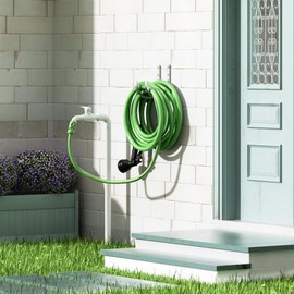 Garden Hose Holder Wall Mount - Heavy-Duty Aluminum Hose Hanger for Outside, Durable Wall-Mounted Hose Holder for Garden & Outdoor Use 4 Hooks, Silver