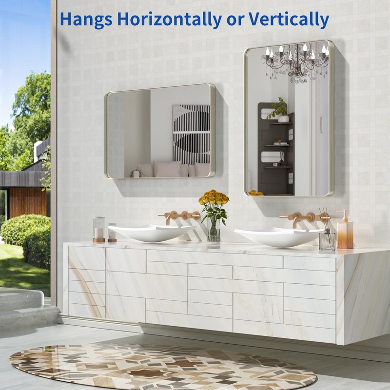 WEER 20X30 Inch Brushed Nickel Bathroom Mirror, Brushed Silver Metal