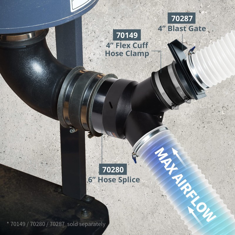 POWERTEC 70189-P2 Dust Collector Y-Fitting | 6-Inch to 4-Inch Hose