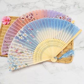 JOMA-E Shop Women's Folding Fan Rayon Dance Fan with Tassel, Foldable, Handheld, Fireworks Display, Adult Day, Flower Pattern, Butterfly Pattern, Cherry Blossom Pattern, Bamboo Design, Stylish, Summer