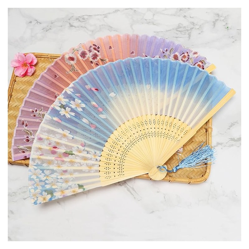 JOMA-E Shop Women's Folding Fan Rayon Dance Fan with Tassel,