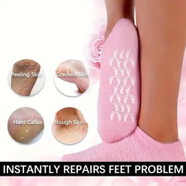 Premium Socks Moisturising Sock Gel Sock Soft Moisturising Gel Sock to Retain Moisture and Reduce Dryness Provide Hydration to Dry Crack Heel and Foot with Vital Oil and Vitamins (Pink)