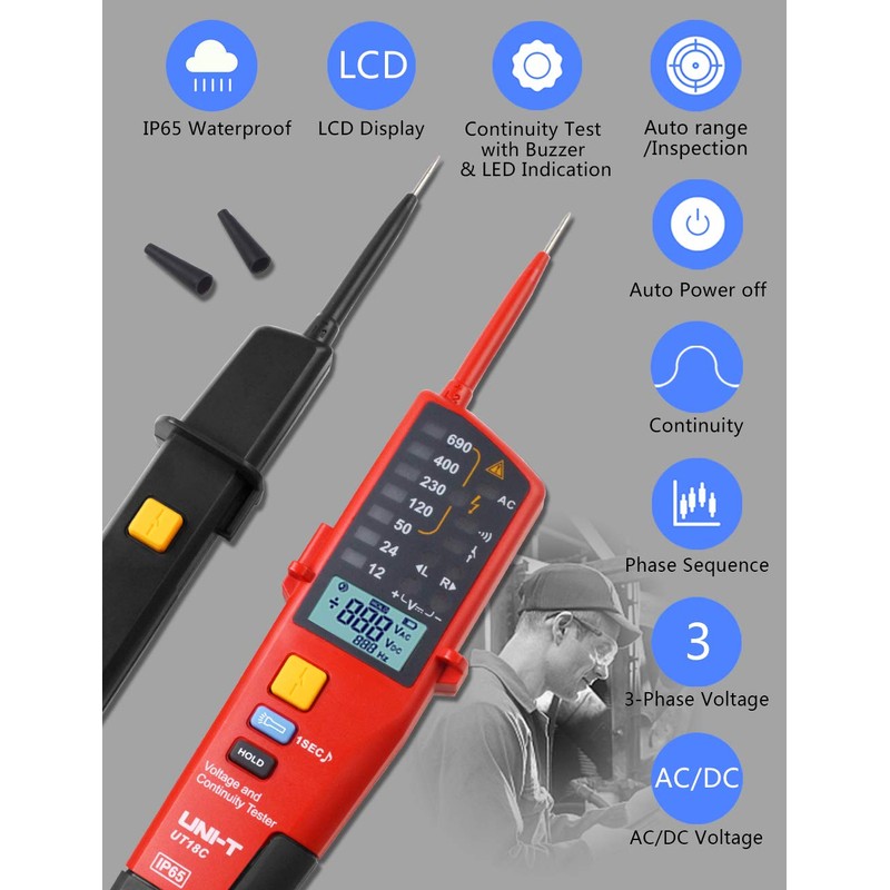 UNI-T UT18C Digital Voltage & Continuity Tester Auto Range fr