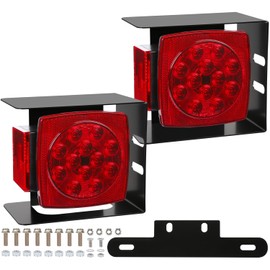 LINKITOM 12V Submersible Square Led Trailer Light w/Steel Mounting Boxes and License Plate Bracket Guard Cover for Under 80" Trailer Boat Truck, IP68,DOT Compliant