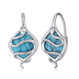Turquoise Hoop Earrings 925 Sterling Silver Snake Earrings with Bohemia Turquoise Earrings Hypoallergenic Leverback Hoop Earrings Short Earrings Snake Jewelry Gifts for Women