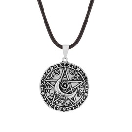 HAQUIL Wiccan Pentagram Crescent Moon Necklace, Faux Leather Cord, Pagan Jewelry Gift for Men and Women