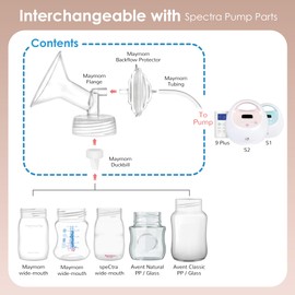 Maymom Pump Parts Compatible with Spectra S1, S2, 9 Plus, Electric Breast Pump, Flange (23mm) Valve Tube Backflow Protector, Non Original Spectra Accessories