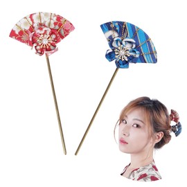 Elegant Japanese Hair Pin Set with Compartments for Women, 2 Pieces, Asian Metal Hair Pins, Hair Accessories for Kimono, 11 cm, Red, Blue