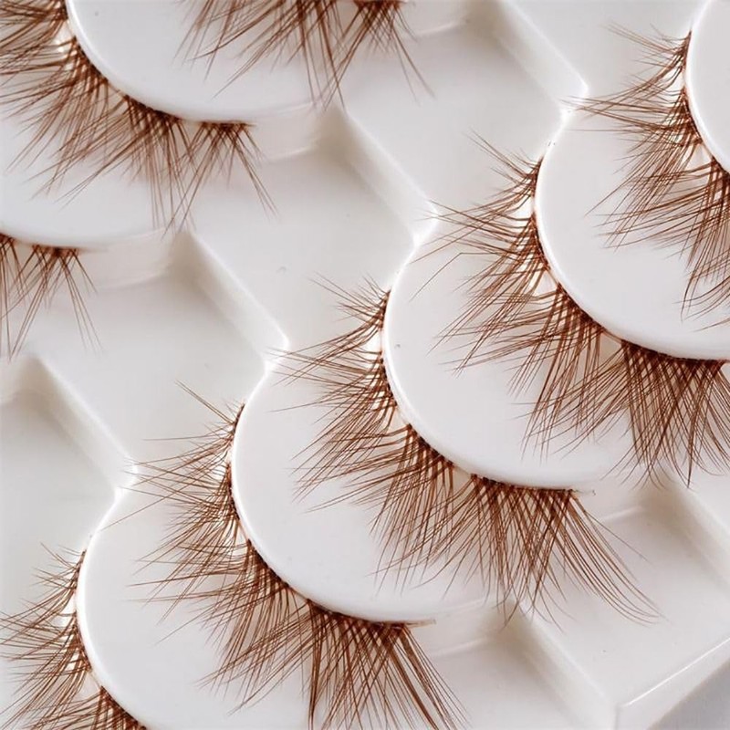 7 Pairs Natural Look Cartoon Anime False Eyelashes Brown Cluster