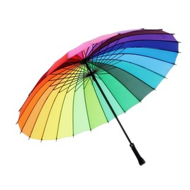 meizhouer 24k Color Rainbow Umbrella Fashion Long Handle Straight Anti-UV Sun/Rain Stick Umbrella Manual Big Parasol
