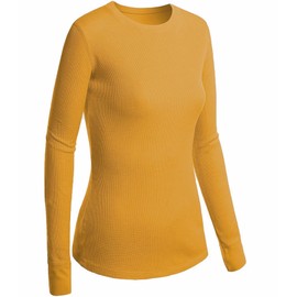 Emmalise Women's Thermal Crew Neck Long Sleeves Fitted Top, Mustard, Small