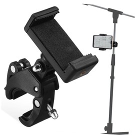 Mikinona 1 Set Adjustable Mic Stand Phone Clamp Holder Rotatable Microphone Mount Clip for Smartphones Compatible with Mic Stands Bike Handlebars Durable Secure Design with Cushion Pads