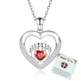 New Mom Necklace Feet Birthstone Mother to Be Gifts Sterling Silver First Time Expecting Mama Jewelry for Pregnant Women Mothers Day (January)