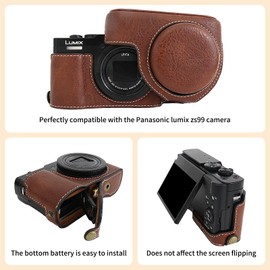 VOVMOEYA Camera Case for Panasonic Lumix DC-TZ99 with Adjustable Shoulder Strap, PU Leather Case for Lumix TZ99, Removable Cover, Stylish Protective Lightweight
