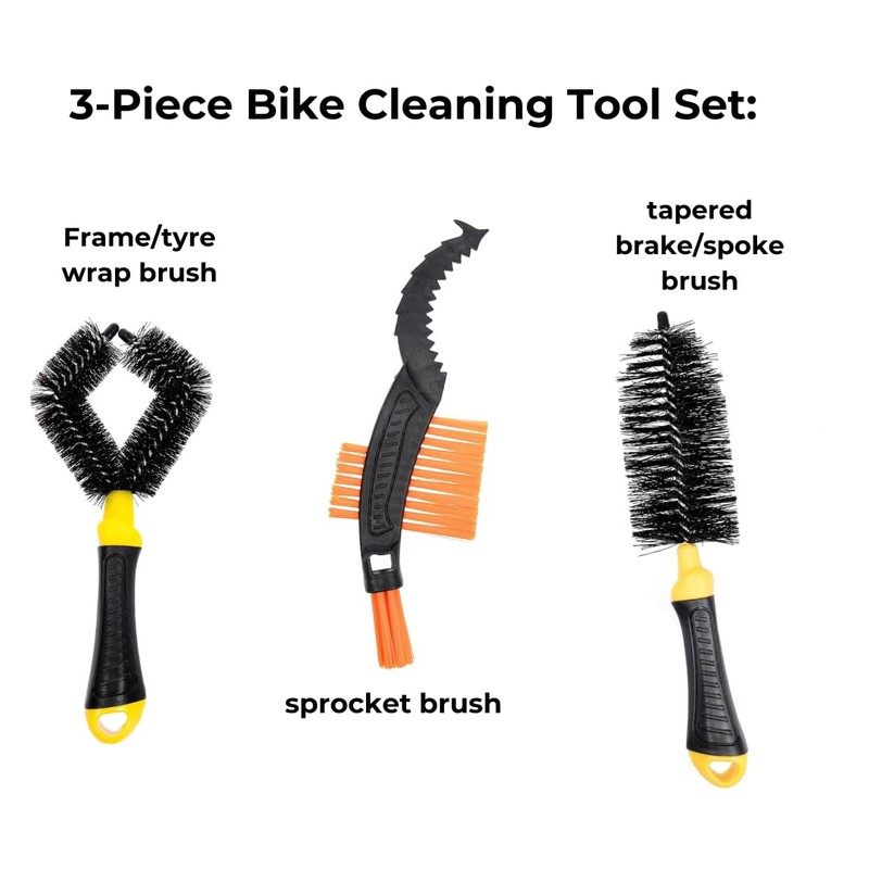 Invero 3 Piece Bike Bicycle Cleaning Dirt Wash Brush Set