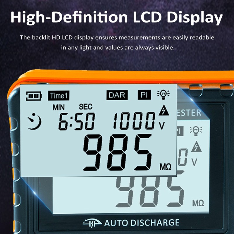 Insulation Resistance Tester 250V/500V/1000V High Definition LCD Display Resistance Meter