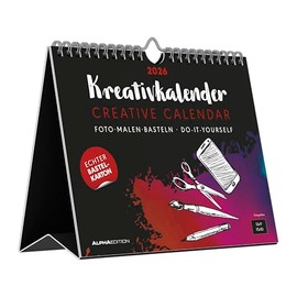 Kreativ-Kalender Tischaufsteller quer schwarz 2026 - Kreativ-Kalender - DIY-Kalender - Kalender zum Basteln - Tischkalender - 20x16: Bastelpapier schwarz