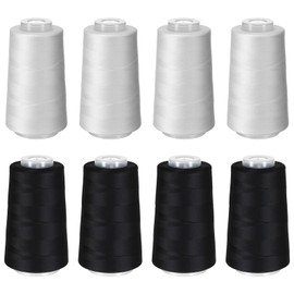 8 Pcs Black & White Sewing Thread, 40S/2 3000 Yard Spool Serger Thread, All Purpose Polyester Serger Threads Cones for Sewing, Quilting, Machines, Overlock, Merrow & Hand Embroidery