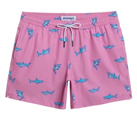 MaaMgic Mens 5 inch Swim Trunks 4 Way Stretch with Mesh Lining Quick Dry Bathing Suits Swimwear,Sharks,Large