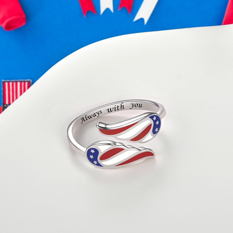 American Flag Ring 925 Sterling Silver Patriotic Adjustable Thumb Rings