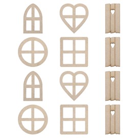 PATIKIL 5 Style Wooden Fairy Door Window, 2 Set/12Pcs Miniature Garden Doors Mini Window Fairy House Accessories for DIY Dollhouse, Natural Color