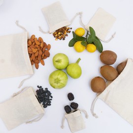 Reusable and Eco friendly Thick Double Drawstring Cotton Muslin Produce Bags "premium quality (Natural Color) (100, 10 x 12 Inches)