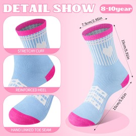 Yearntown 16 Pairs Kids Crew Athletic Socks Cotton Mid Calf Socks with Retro Stripes Hearts for Girls Boys Sports Football(8-10 Years)