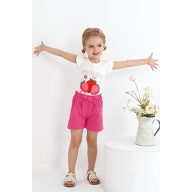 YOUNGER TREE Toddler Baby Girls Clothes Sunflower T-shirt + Bowknot Shorts with Cute Summer Girl Clothes Set(Strawberry,2-3T)