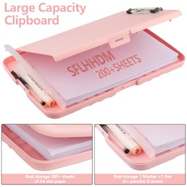 Clipboard with Storage for Office Supplies Clip Boards 8.5x11 with Storage for Nurse,Side Open Nurse Clipboard Foldable Storage Clipboard,Plastic Clipboard with Low Profile Clip Clip Board-Light Pink