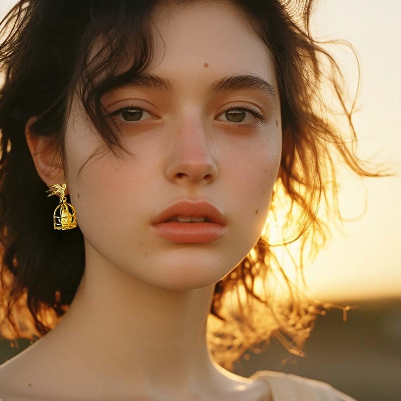 Generic Funky Bird Birdcage Dangle Earrings Trending Fun Gold Plated