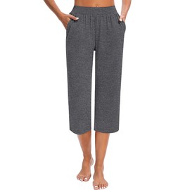 Huukeay 3 Pack Women's Capri Sweatpants, Cozy Wide Legs Cropped Capri with Pockets, Lounge Jogger Pants Workout Yoga Capris (Black, Dark Gray, Light Gray,XX-Large)