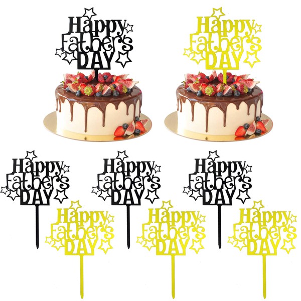Decoración para tartas con texto en inglés "Happy Father's Day", 8 unidades, color dorado y negro, para decoración de tartas del día del padre