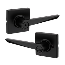 Weiser Tristan Matte Black Door Handle, Reversible Privacy Lever, Interior Door Handles for Bedroom and Bathroom Doors, Keyless Bathroom/Bedroom Door Lock, Modern Home Décor