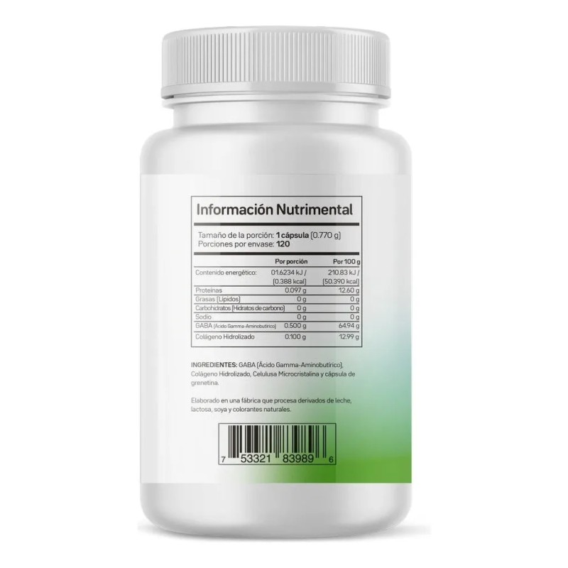 Gaba Primetech 500 Mg 120 Cápsulas De Ácido Gamma-aminobutírico un