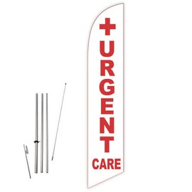 Cobb Promo Urgent Care (White) Feather Flag with Complete 15ft Pole kit and Ground Spike