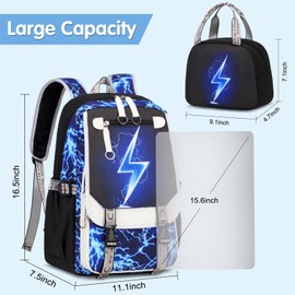 Bevalsa Backpack for Boys, School Bags for Kids, Bookbag for Boys Children Teens Backpacks for Elementary Middle High school Student, Bookbag and Lunch Bag Set with USB Charging Port