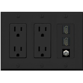 Coax 2 HDMI Wall Plate-2 Outlet Black/Black