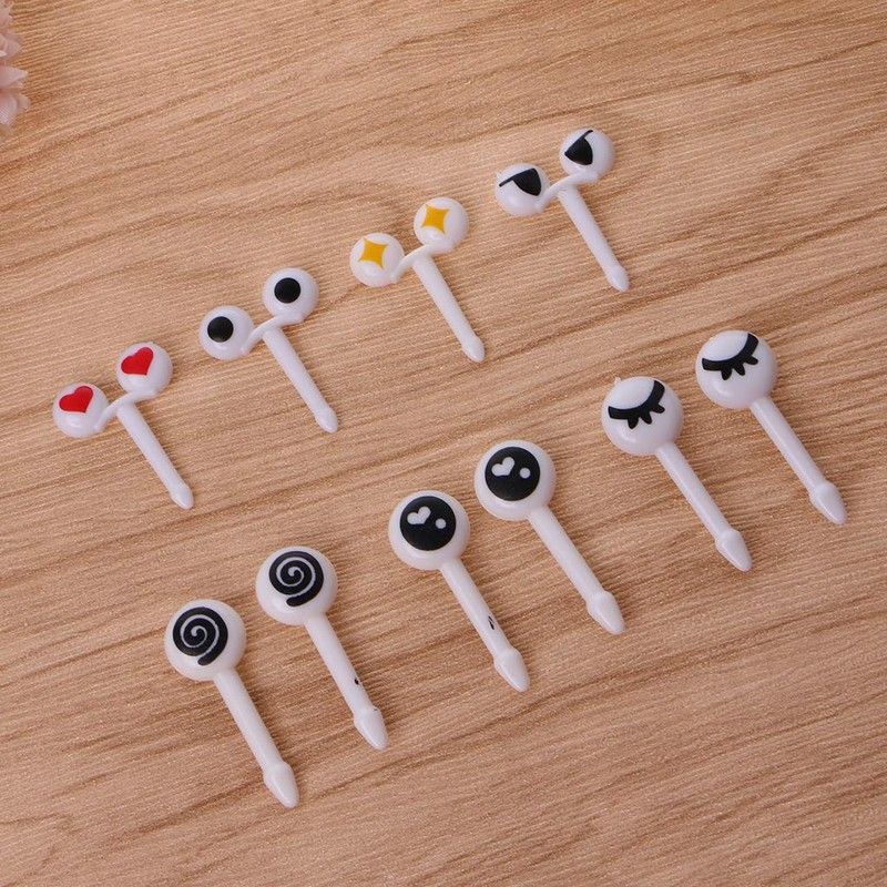 MEELYHOME 10Pcs Cartoon Eye Fruit Fork Toothpick Tableware Bento Lunch