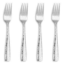 KEAWELL Premium 4-Piece Louis Hammered Fork Set, 18/10 Stainless Steel, Set of 4, Fine Fork Set with Squared Edge, Dishwasher Safe (7.6" Salad Fork)