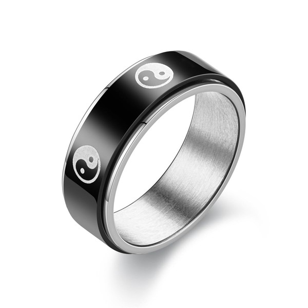 8MM Yin and Yang Rings for Men Women Stainless Steel