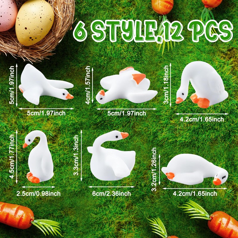 DoubleFill 12 Pcs Mini Goose Figurines Tiny Resin Goose DIY